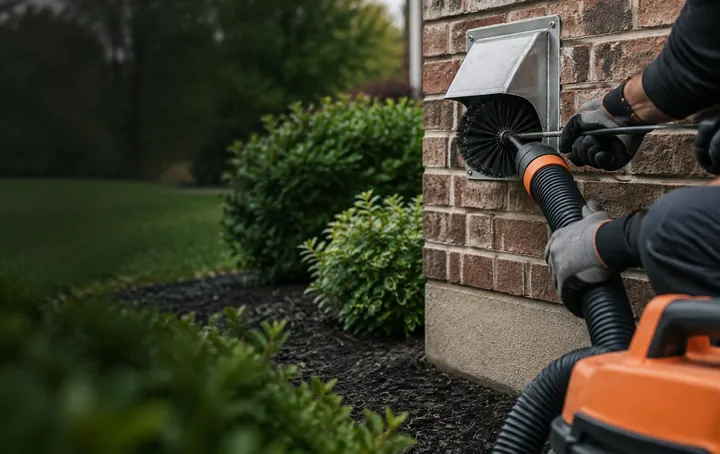 Dryer vent cap being professionally cleaned